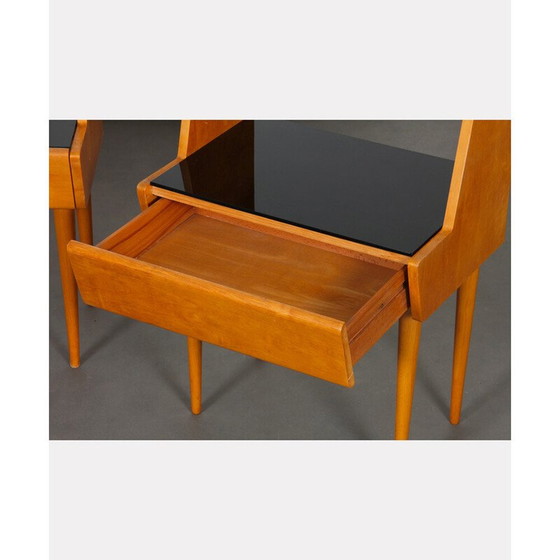 Image 1 of Paar vintage nachtkastjes in hout en zwart opaline, 1960