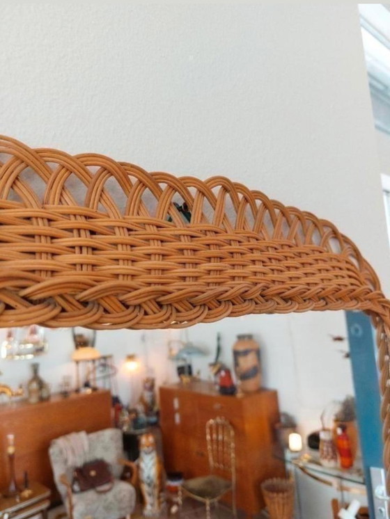 Image 1 of Grote Conische Rotan Riet Spiegel Vintage 