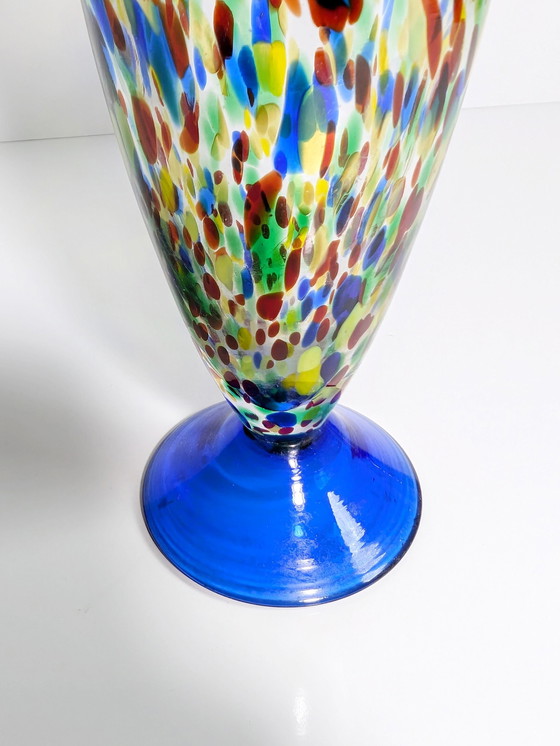 Image 1 of Vintage Murano confetti strooiglas strooivaas glazen bloemenvaas clown kern Mid Century