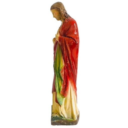 Vintage Jezus beeld XL heilig hart rood