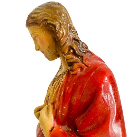 Image 1 of Vintage Jezus beeld XL heilig hart rood