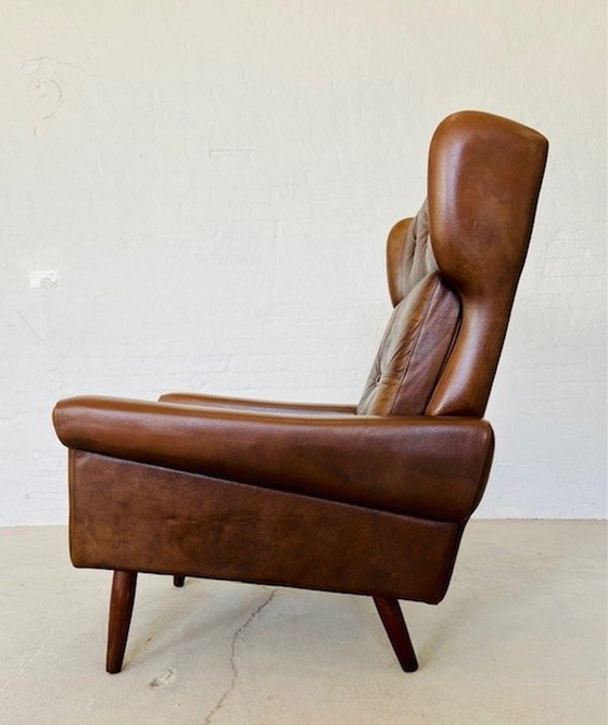 Image 1 of Vintage Retro Deense Mid Century Svend Skipper Bruin Leren Clubfauteuil 60S