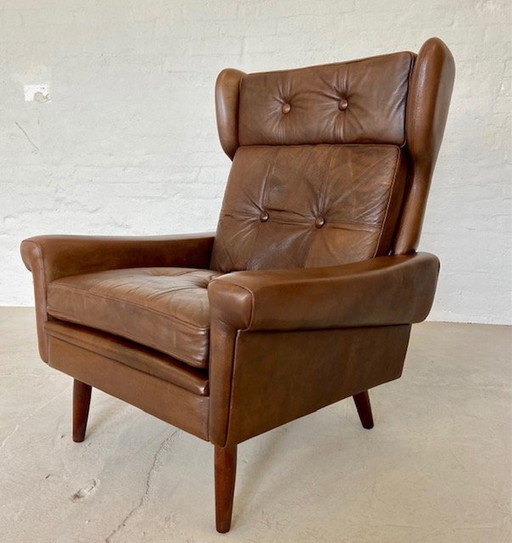 Vintage Retro Deense Mid Century Svend Skipper Bruin Leren Clubfauteuil 60S