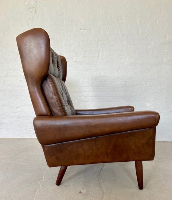 Image 1 of Vintage Retro Deense Mid Century Svend Skipper Bruin Leren Clubfauteuil 60S