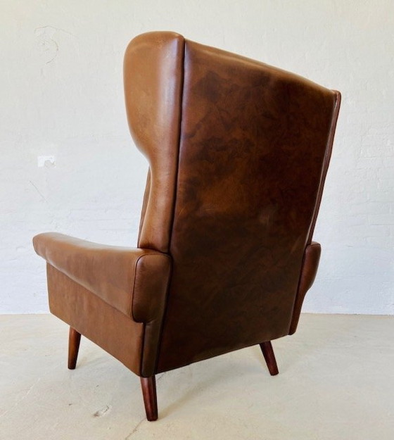 Image 1 of Vintage Retro Deense Mid Century Svend Skipper Bruin Leren Clubfauteuil 60S