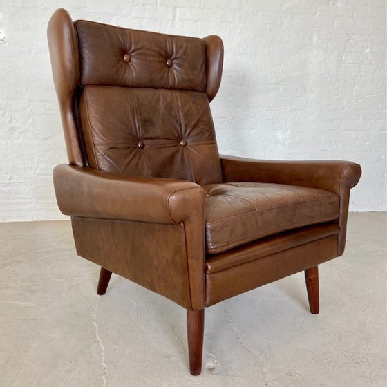 Image 1 of Vintage Retro Deense Mid Century Svend Skipper Bruin Leren Clubfauteuil 60S