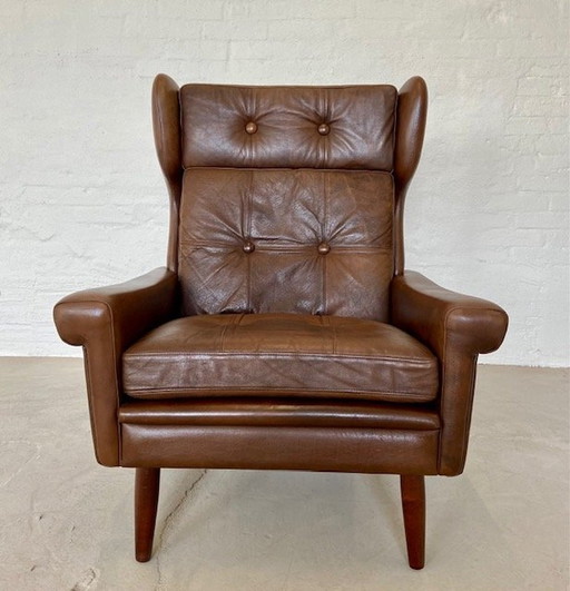 Vintage Retro Deense Mid Century Svend Skipper Bruin Leren Clubfauteuil 60S