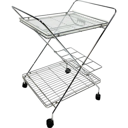 Vintage verchroomde trolley met plexiglazen bakjes, 1970