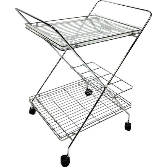 Image 1 of Vintage verchroomde trolley met plexiglazen bakjes, 1970