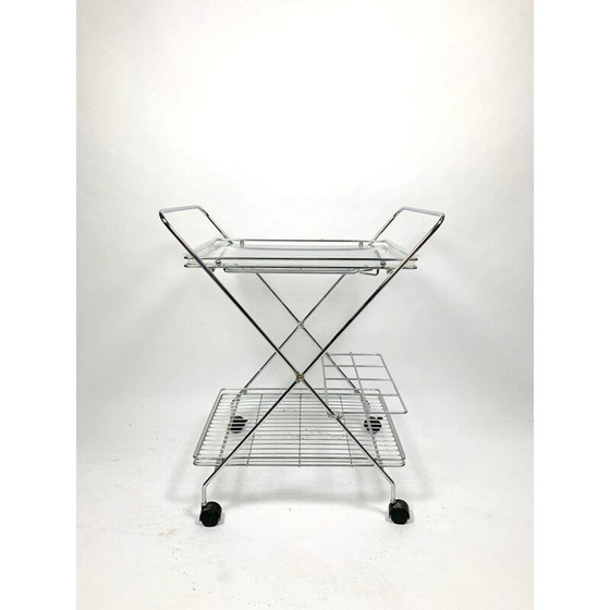 Image 1 of Vintage verchroomde trolley met plexiglazen bakjes, 1970