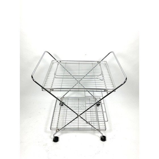 Image 1 of Vintage verchroomde trolley met plexiglazen bakjes, 1970