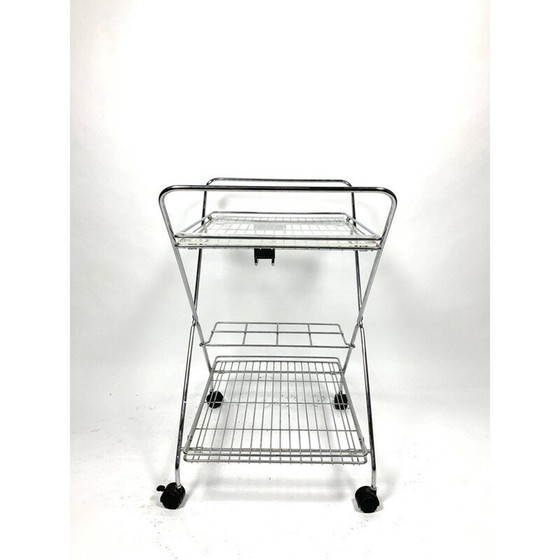 Image 1 of Vintage verchroomde trolley met plexiglazen bakjes, 1970