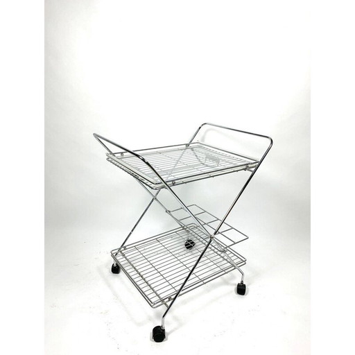 Vintage verchroomde trolley met plexiglazen bakjes, 1970