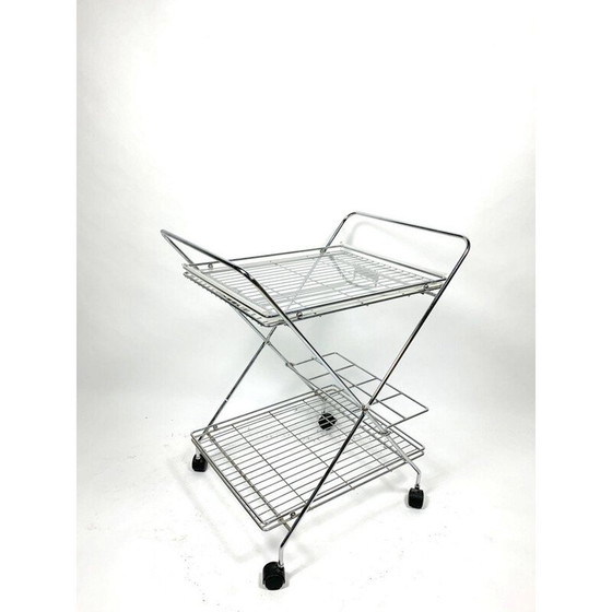 Image 1 of Vintage verchroomde trolley met plexiglazen bakjes, 1970