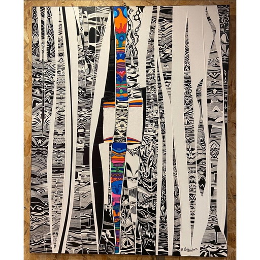 Acryl op vintage doek "ToteM 01" van Alain Carpentier