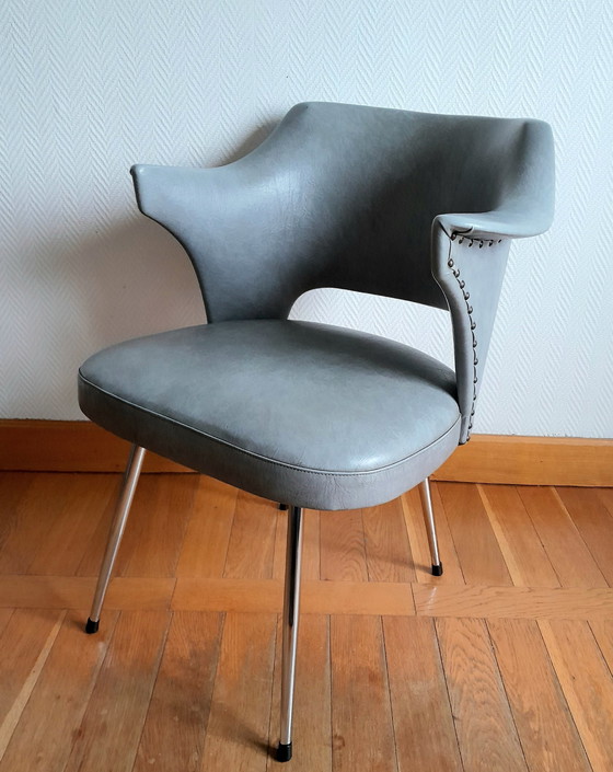 Image 1 of 2X Design fauteuils in Skaï en bekleding, Circa 1960