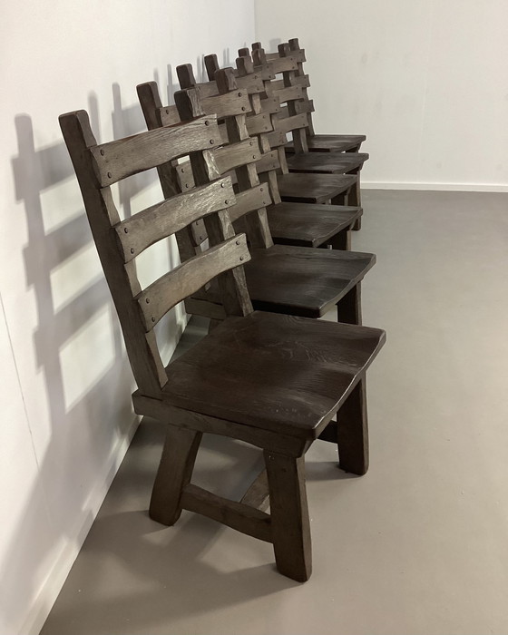 Image 1 of 6 Brutalistische Eiken Stoelen Oak Chairs Sixties 