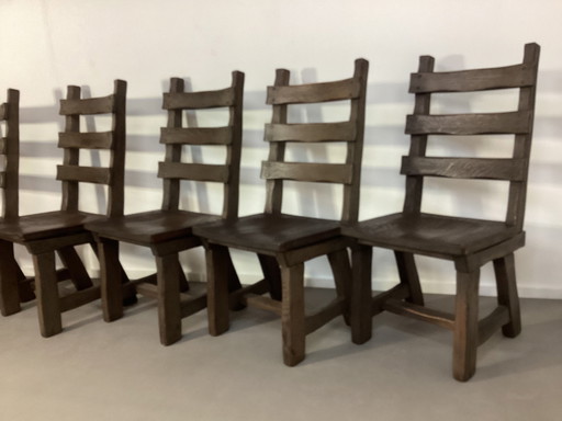 6 Brutalistische Eiken Stoelen Oak Chairs Sixties 