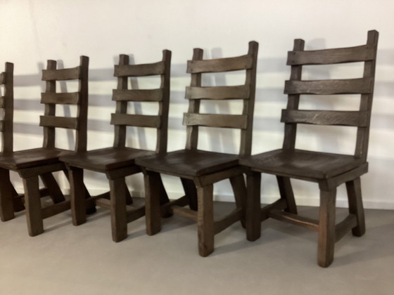 Image 1 of 6 Brutalistische Eiken Stoelen Oak Chairs Sixties 