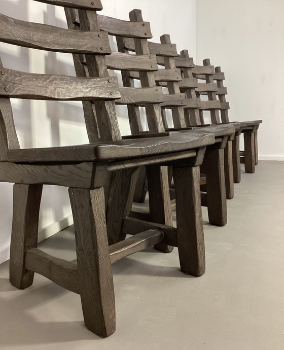 Image 1 of 6 Brutalistische Eiken Stoelen Oak Chairs Sixties 