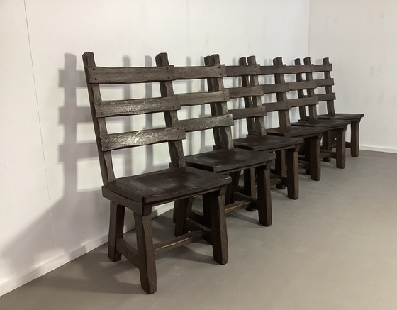 Image 1 of 6 Brutalistische Eiken Stoelen Oak Chairs Sixties 