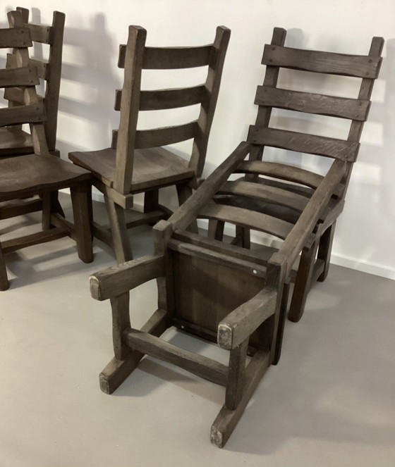 Image 1 of 6 Brutalistische Eiken Stoelen Oak Chairs Sixties 