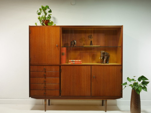 Vintage highboard / woonkamer kast met vitrinekast, jaren 60, Duitsland