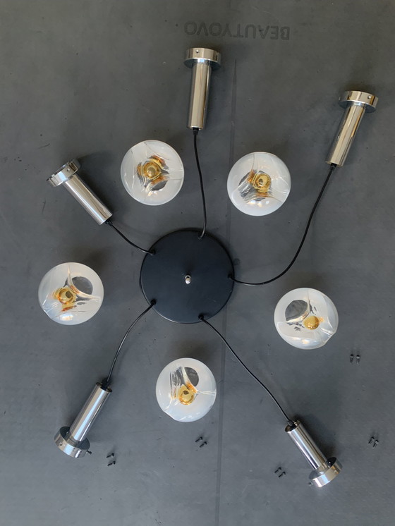 Image 1 of Zeldzame, Vintage Mazzega Murano Hanglamp met 5 bollen