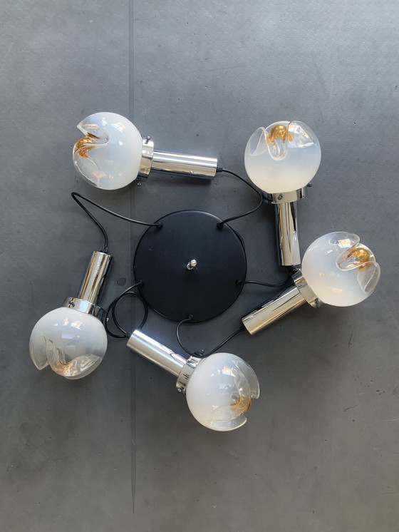 Image 1 of Zeldzame, Vintage Mazzega Murano Hanglamp met 5 bollen