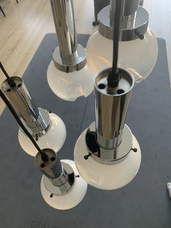 Image 1 of Zeldzame, Vintage Mazzega Murano Hanglamp met 5 bollen