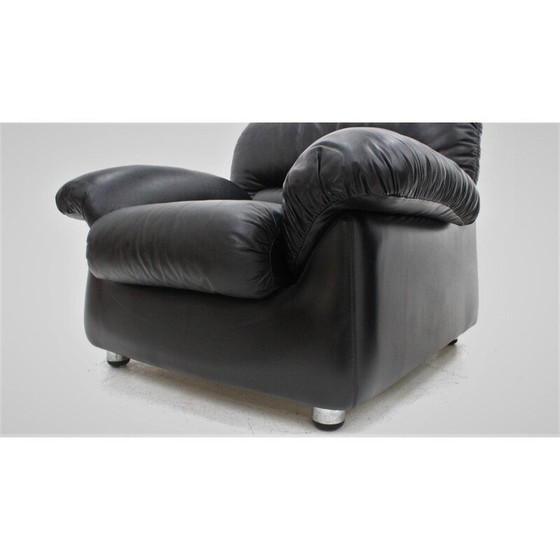 Image 1 of Paar vintage zwartleren fauteuils, 1970