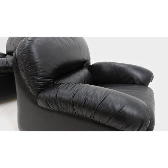 Image 1 of Paar vintage zwartleren fauteuils, 1970