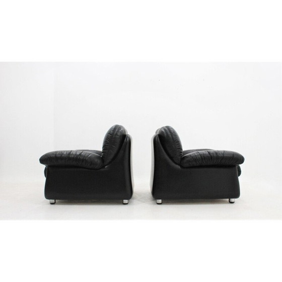 Image 1 of Paar vintage zwartleren fauteuils, 1970