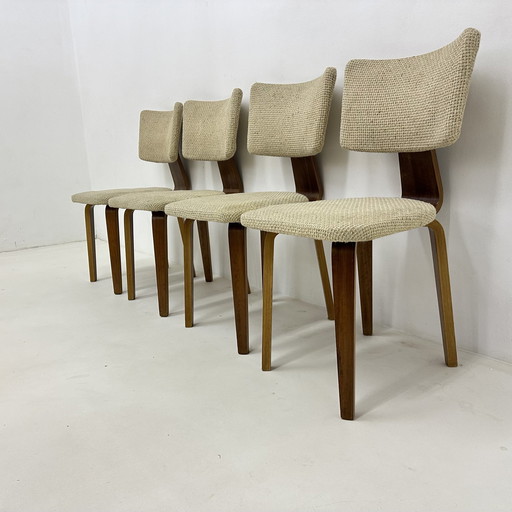 Set Of 4 Mid Century Modern Cor Alons Plywood Dining Chair Dutch Design , 1960S