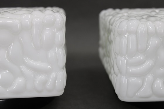 Image 1 of 1970S Paar melkglas vierkante plafondlampen, Tsjecho-Slowakije