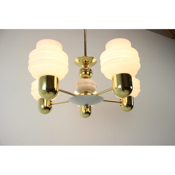Image 1 of Vintage kroonluchter van messing en glas, Tsjecho-Slowakije 1970