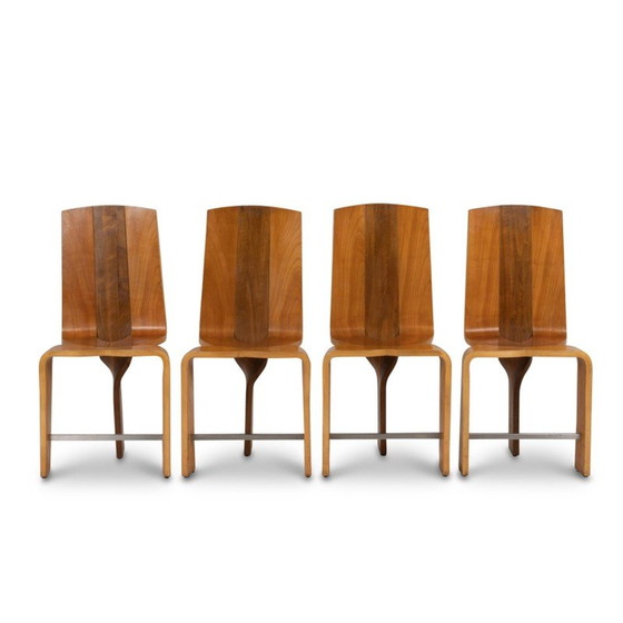 Image 1 of Set van 8 vintage stoelen van blond kersenhout, 1980