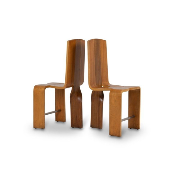 Image 1 of Set van 8 vintage stoelen van blond kersenhout, 1980
