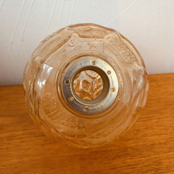 Image 1 of Vintage kroonluchter in teakhout en iriserend glas