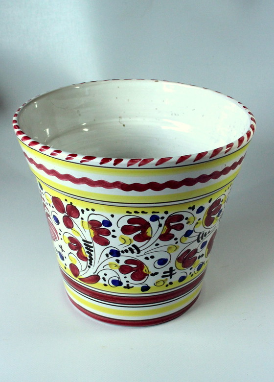 Image 1 of Grote keramieken bloempot cachepot Made In Italy - Handgemaakt - Vintage