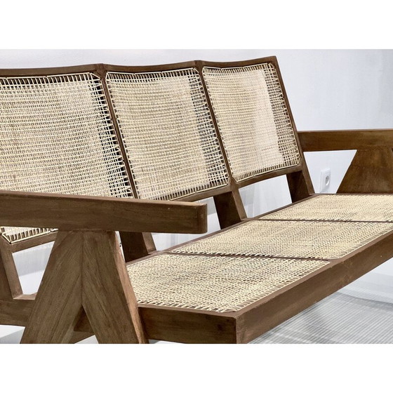 Image 1 of Chandigarh Vintage 3-zitsbank in teak en vlechtwerk