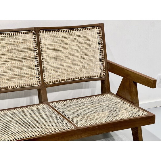 Image 1 of Chandigarh Vintage 3-zitsbank in teak en vlechtwerk