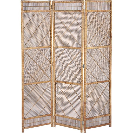 Vintage rotan kamerscherm met drie panelen, jaren 1960