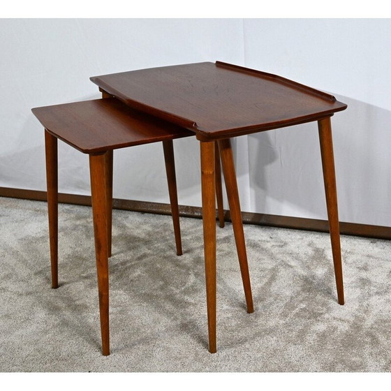 Image 1 of Vintage teakhouten nesttafels van A.Hovmand-Olsen voor Mogens Kold, 1950