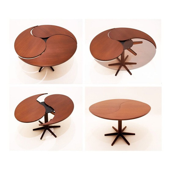 Image 1 of Deense mid century Yin-Yang teakhouten uitschuifbare eettafel door Ole Gjerløv-Knudsen en Torben Lind