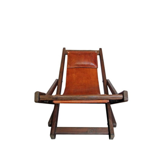 Image 1 of Vintage chaise longue van hout en leer, 1960