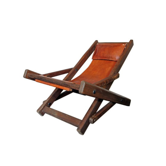 Image 1 of Vintage chaise longue van hout en leer, 1960