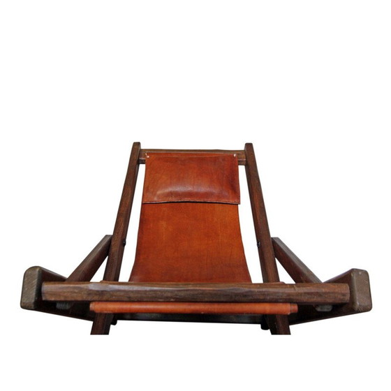 Image 1 of Vintage chaise longue van hout en leer, 1960