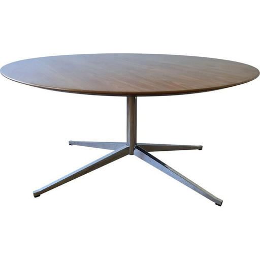 Vintage walnoten ronde tafel door Florence Knoll Bassett voor Knoll, 1970