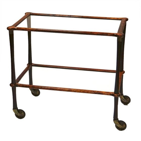 Image 1 of Midcentury trolley in hout en glas - 1950